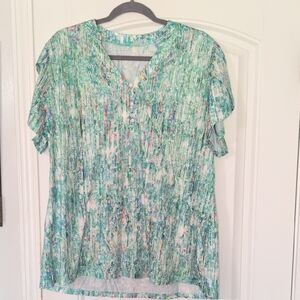 Green Patterned V-Neck Women’s Top